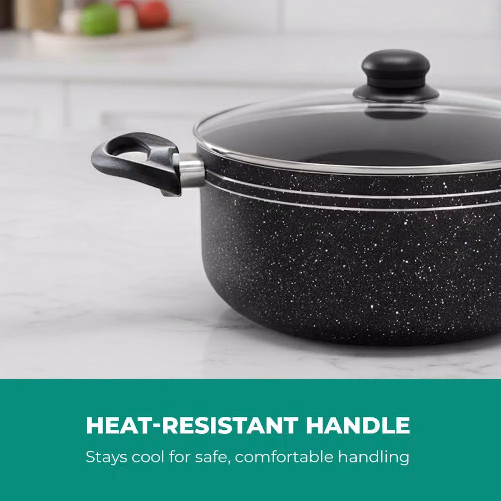 Royalford Non-Stick Casserole Dish and Stockpot with Glass Lid, Black, Diameter: 28 cm – 5
