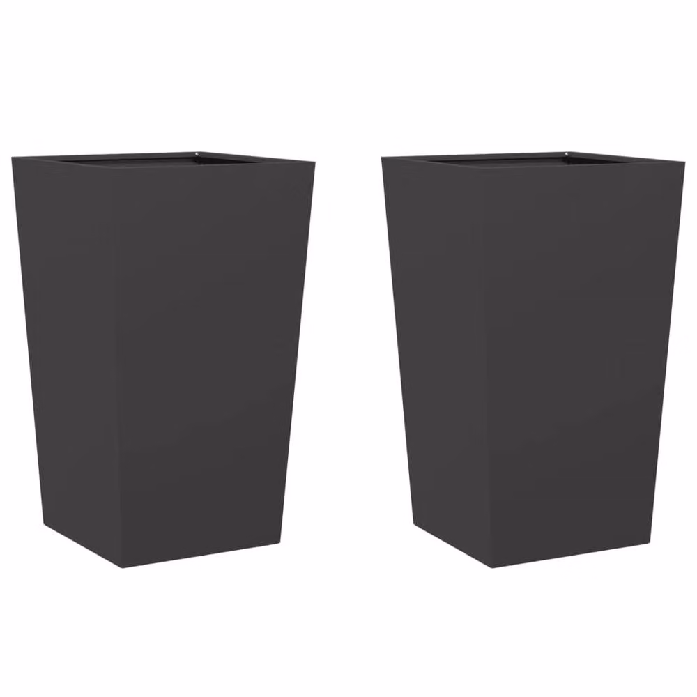Berkfield Home Garden Steel Planter Tubs, Black, 2 Pack, W/D/H: 45 x 45 x 75 cm – 2