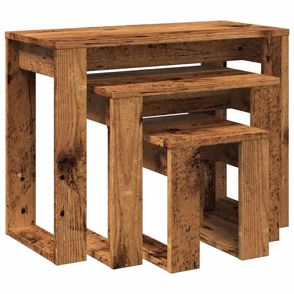Berkfield Home Nest of 3 Tables in Brown Old Wood Finish – 5