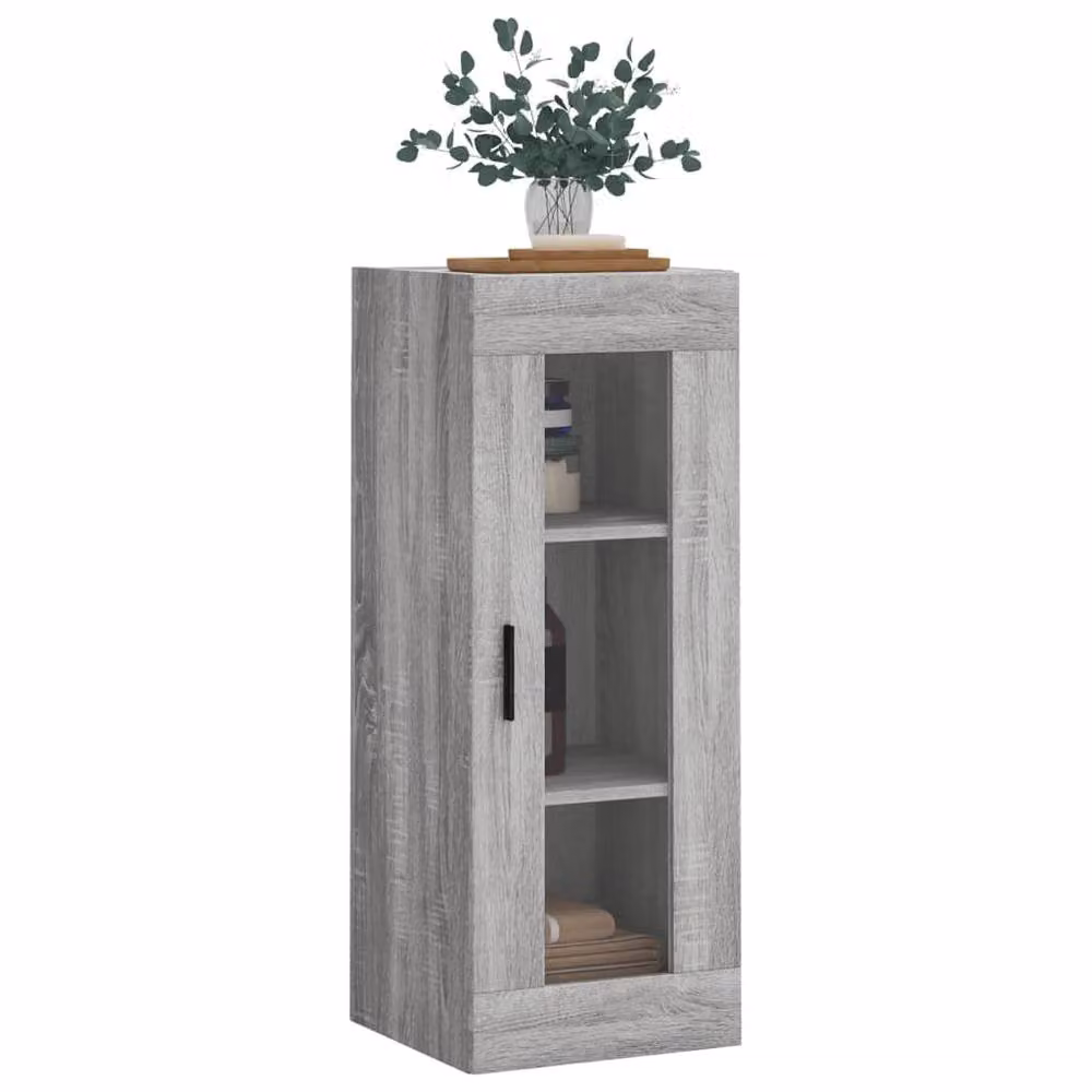 Berkfield Home Wall Mounted Cabinet in Grey Sonoma with Glass Doors, W/D/H: 34.5 x 34 x 90 cm – 4