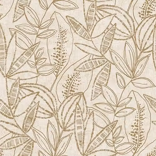 Grandeco Valadera Stitched Sketched Leaves Botanical Floral Vinyl Wallpaper, Neutral Yellow