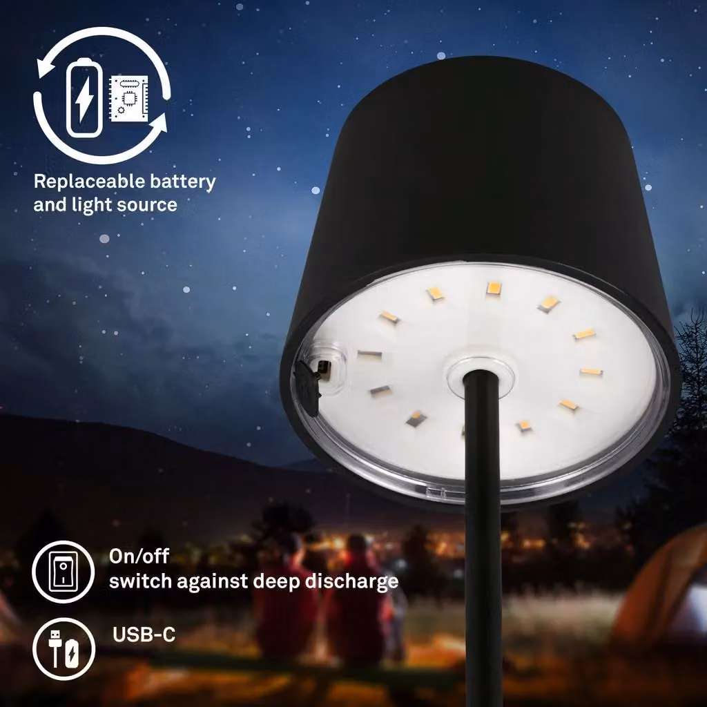 Briloner Black Rechargeable Dimmable LED Table Lamp with Warm White Light and Touch Control – 4