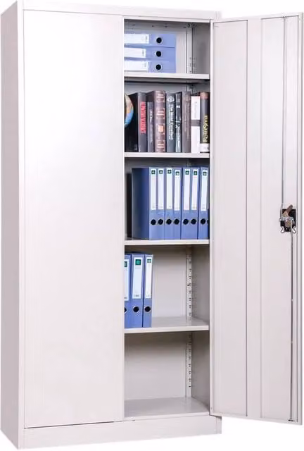 FLAVORA Grey Metal Storage Cabinet with 2 Locking Hinged Doors and Adjustable Internal Shelves – 1
