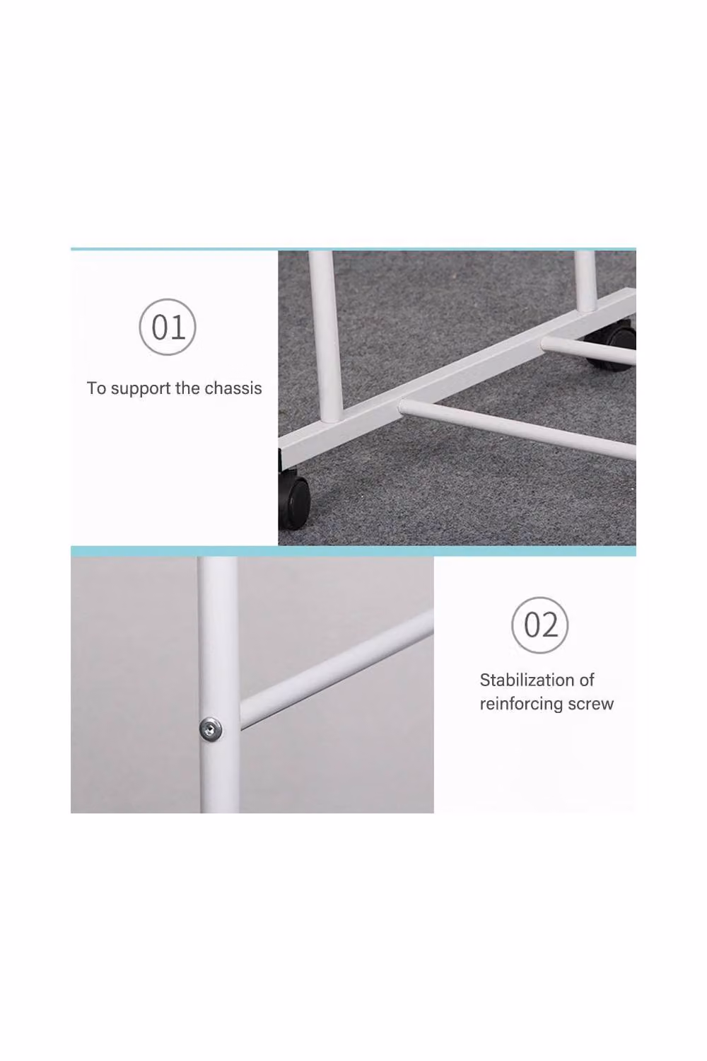 Living and Home Modern 2-Rod Metal Clothes Rail with 2-Tier Storage Shelf in White – 2