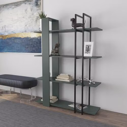 DECOROTIKA Onno 4-tier Bookcase Display Unit, Silver and Black, W/D/H: 120 x 31 x 160 cm – 2