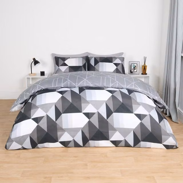 OHS Mason Retro Geo Reversible Graphic Duvet Cover Set in Black and White, 180 x 200 cm