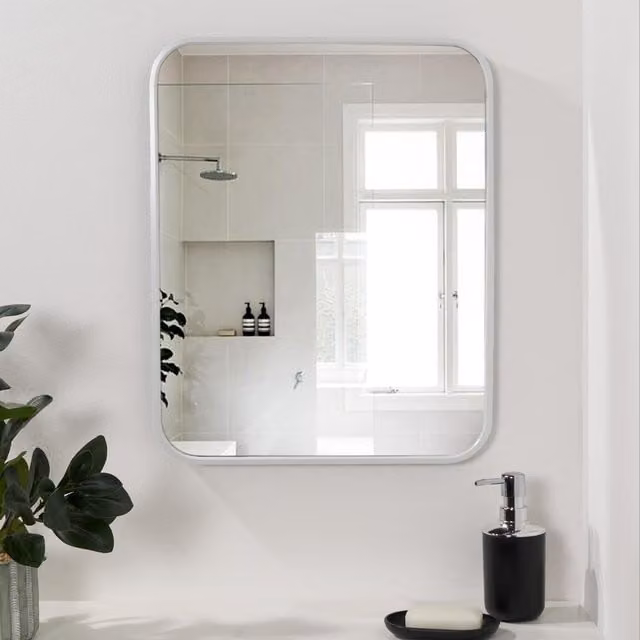OHS Modern Round Metal Bathroom Wall Mirror in White