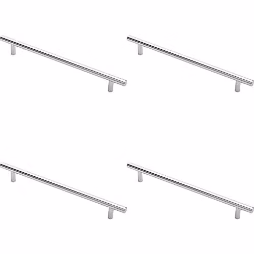 Loops 4 Pack Round T-Bar Cabinet Pull Handles in Chrome, Length: 284 mm, Fixing Centres: 224 mm, Diameter: 12 mm