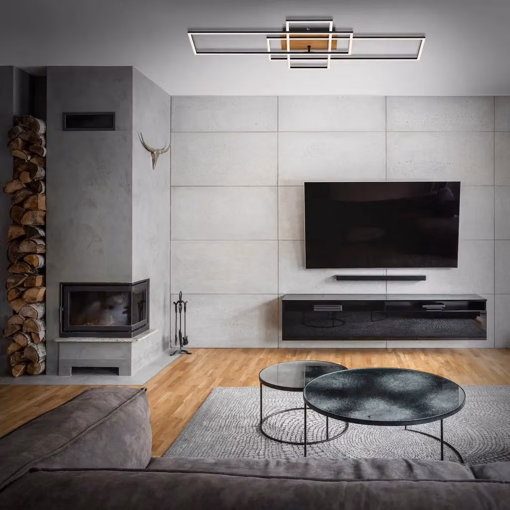 Briloner Black and Wood Modern Rectangular LED Ceiling Light with Remote Control and Dimmer Function – 5