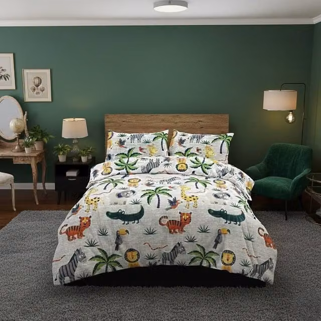 Snug City Kids Jungle Animal Theme Duvet Cover and Pillowcase Set, White, Single, 90 x 190 cm – 1