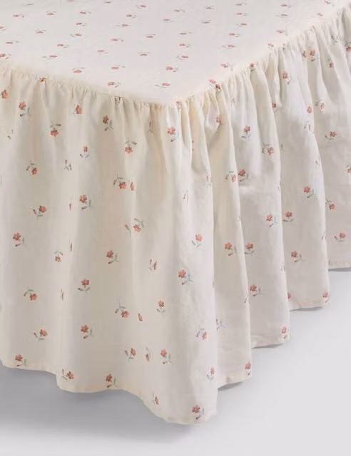 Piglet in Bed Linen Rich Printed Valance Sheet in Pearl with Floral Vintage Design