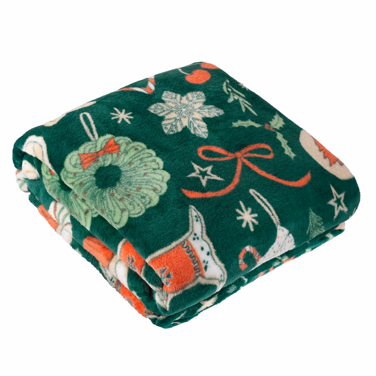 Duvet Day Festive Treats Green Fleece Throw, W: 130 cm, D: 150 cm – 2