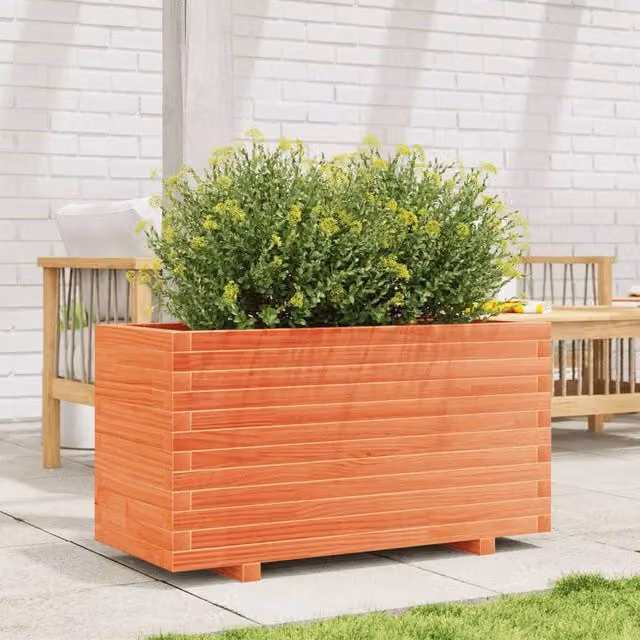 Berkfield Home Decorative Garden Planter in Brown Solid Wood, W/D/H: 90 x 40 x 49.5 cm – 1
