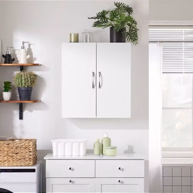 SoBuy Modern White Wall-Mounted Bathroom Cabinet with Soft-Close Hinged Doors, W: 60 cm, H: 60 cm