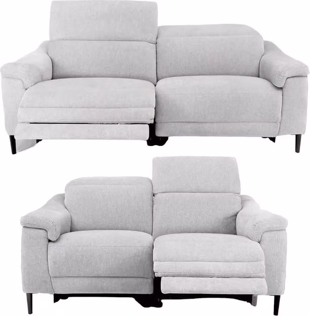 Furnishings For Less UK Oscar Electric 3 + 2 Reclining Sofa Suite in Ivory Fabric with USB Charging and Adjustable Headrests
