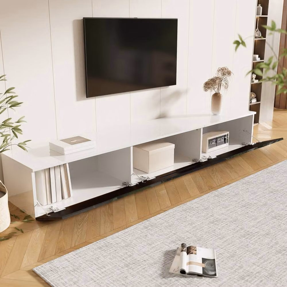 Matteo Modern High-Gloss LED Wall-Mountable TV Cabinet in Black and White, W: 180 cm, D: 35 cm, H: 30 cm – 3