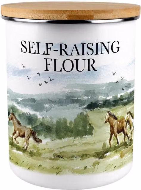 Purely Home Wild Horses Enamel Self-Raising Flour Canister, Green and White, 2.7 l – 2