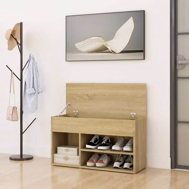 Berkfield Home Sonoma Oak Shoe Bench in Beige, W/D/H: 80 x 30 x 45 cm – 1