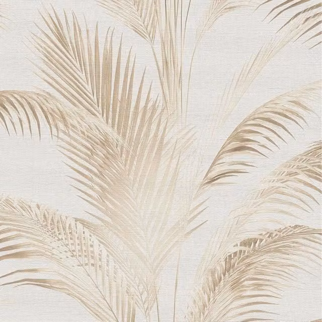 A.S. Création Botanical Tropical Jungle Palm Leaf Metallic Wallpaper in Beige and Brown