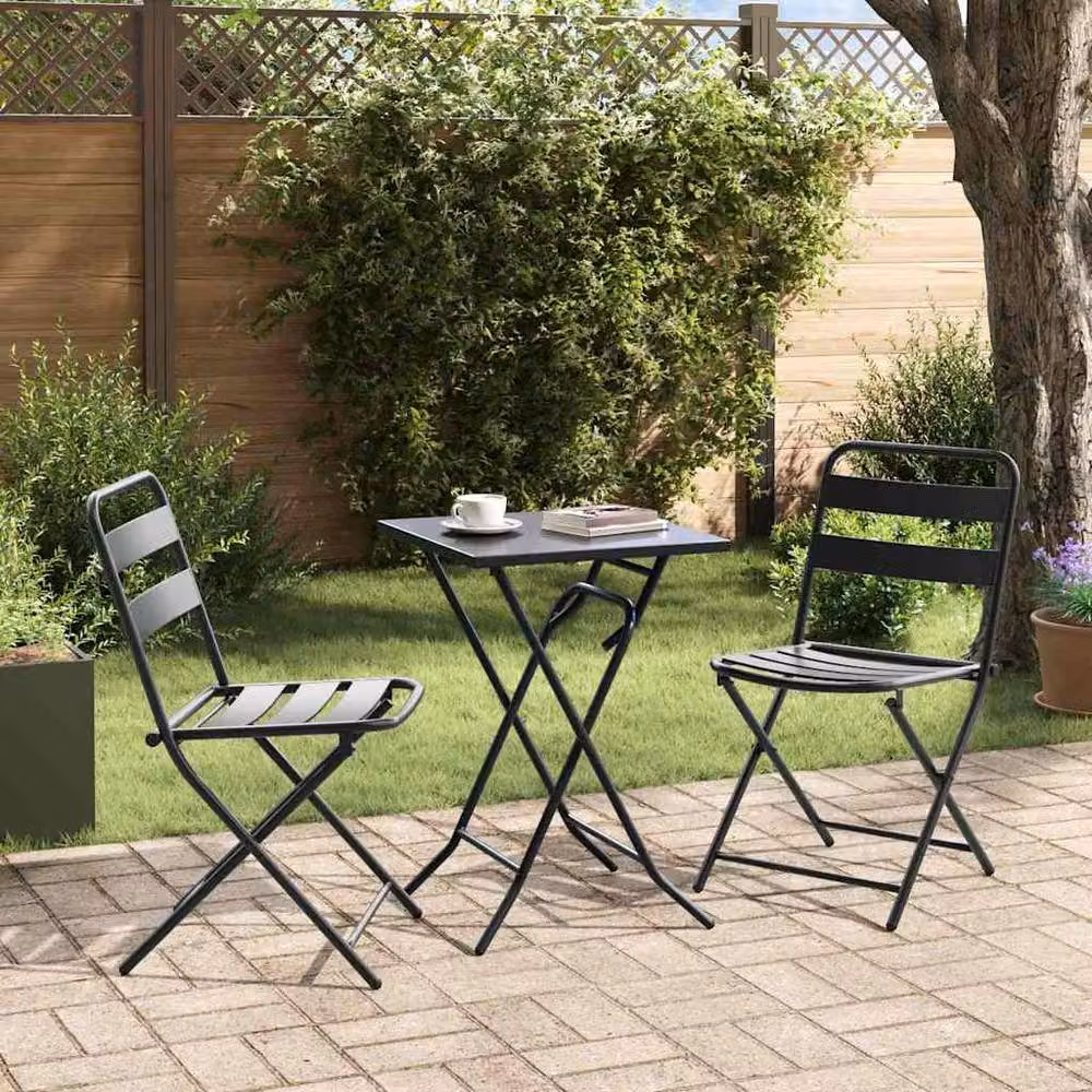 Berkfield Home 3 Piece Folding Bistro Set in Anthracite Black Steel – 3