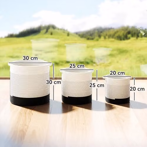Outsunny 3-Piece Set of Round White Cotton and Plastic Plant Pots, Diameter: 30 cm – 3