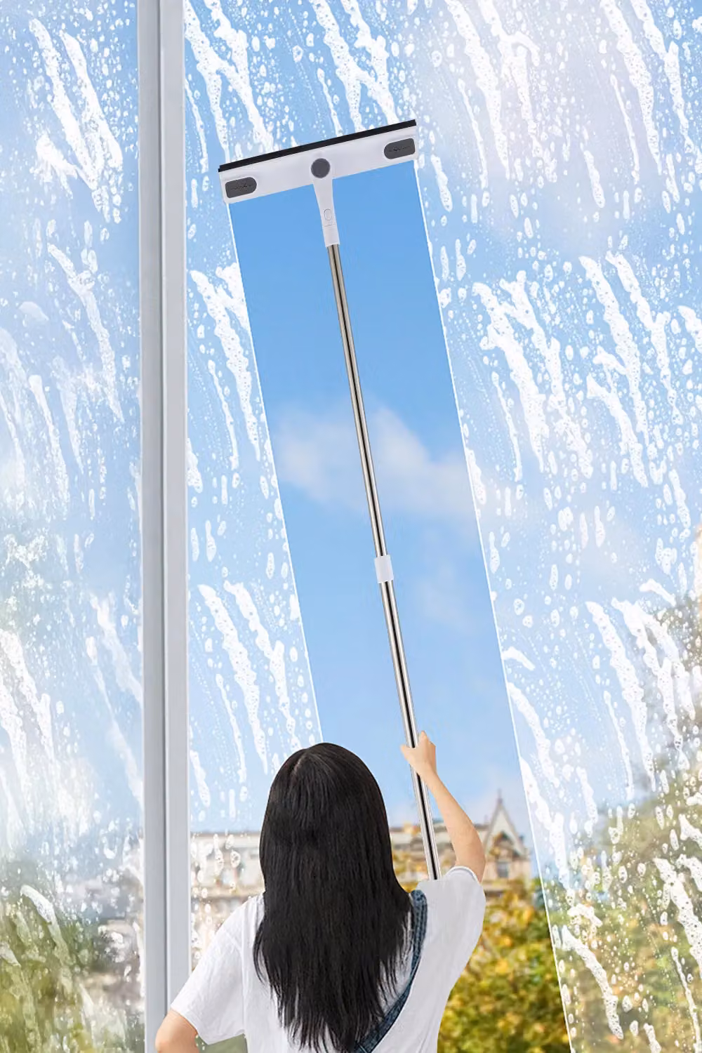 Living and Home Window Squeegee Cleaning Tool Set with 3 Swappable Heads and Height Adjustable Telescopic Handle in White – 2