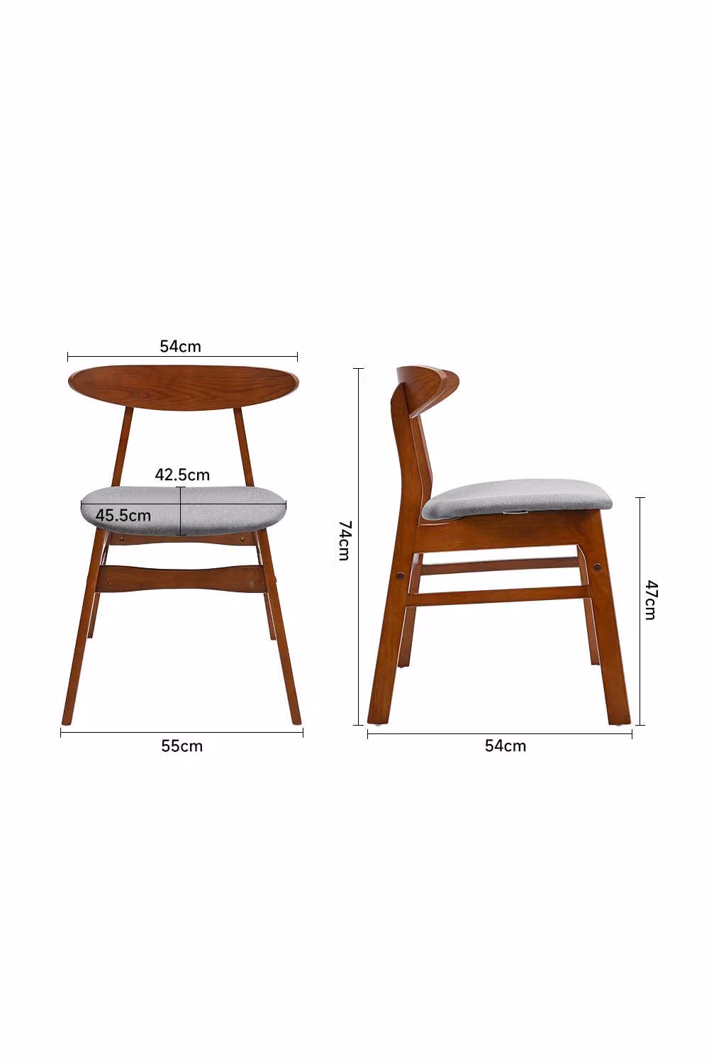 Livingandhome Set of 2 Grey Linen Dining Chairs with Wooden Frames – 2