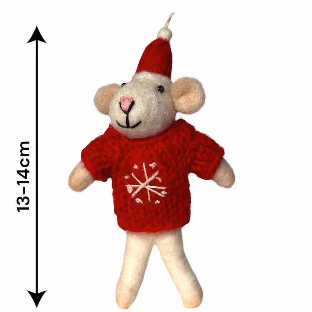 Animal Crackers Hand Knitted Red Snowflake Jumper Mouse Hanging Christmas Tree Decoration – 2