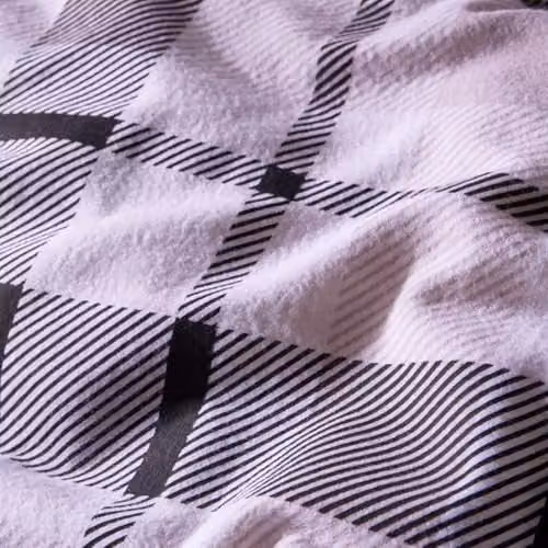 OHS Classic Farmers Check Brushed Cotton Duvet Cover and Pillowcase Set in Black, White and Beige, W/D/H: 200 x 200 cm – 3