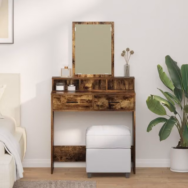 Berkfield Home Smoked Oak Dressing Table with Drawers in Brown, W/D/H: 79 x 41 x 140 cm – 1