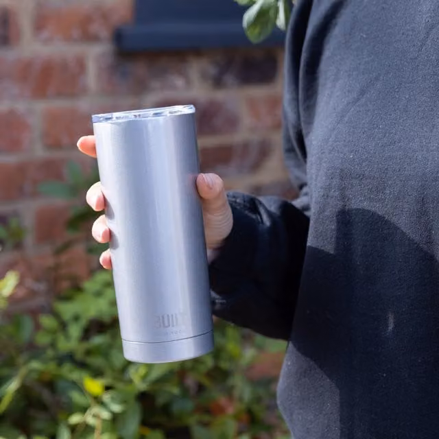 Built Double Walled Stainless Steel Travel Mug with Lid, Silver and Grey, 590ml