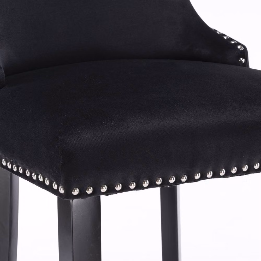 Modern Home Touch Set of 6 Black Velvet Wing Back Bar Stools with Oak Wood Legs – 3