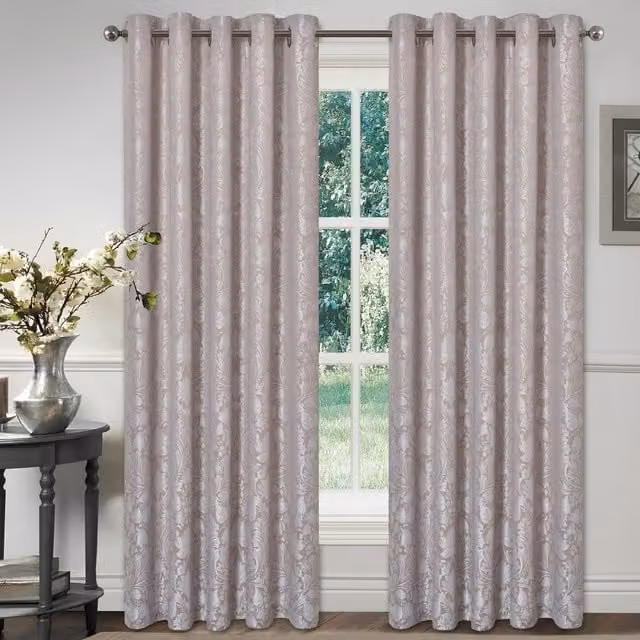 Rapport Home Damask Jacquard Rose Blush Floral Eyelet Curtains, Pair, W: 168 cm, H: 183 cm