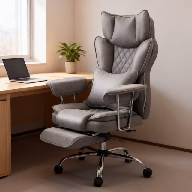 ERGOVEXA Grey Synthetic Leather Executive Reclining Office Chair with Headrest and Lumbar Support