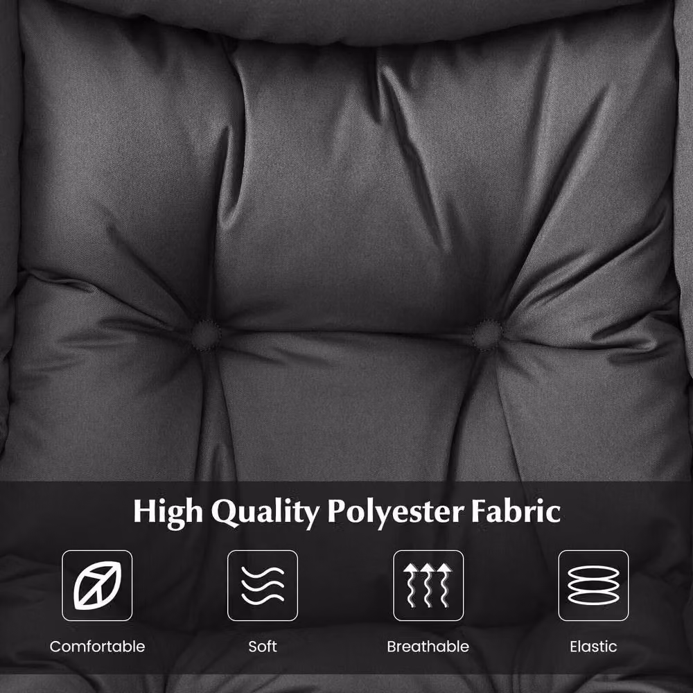 Costway Modern Grey Fabric Lazy Lounge Chair with Ottoman and Pillow – 5