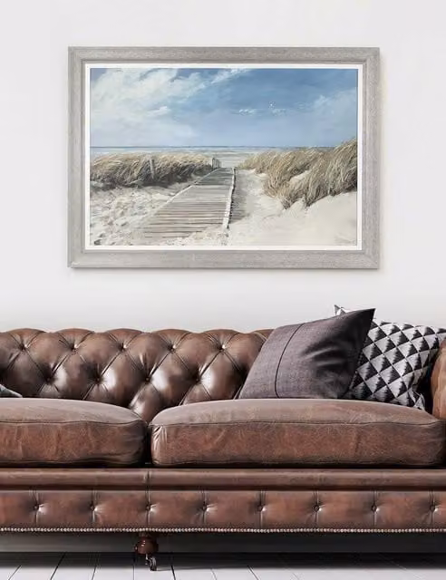 Gallery Direct View to the Sea Modern Rectangular Framed Canvas Wall Art in Blue and White