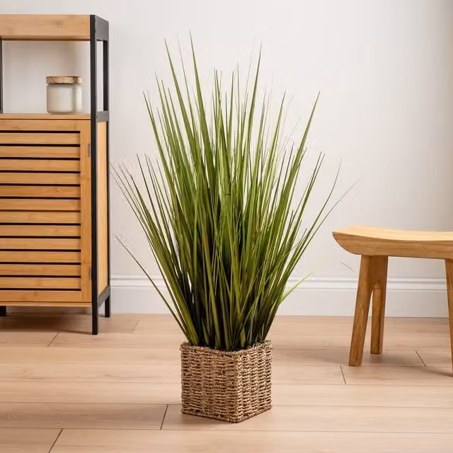 Scottish Everlastings Ltd Green Grass in a Seagrass Square Pot, Height: 85 cm – 1