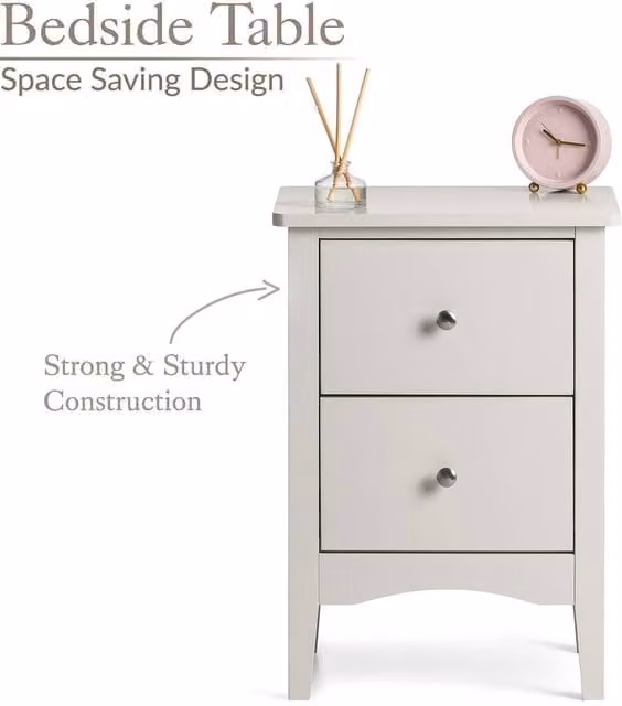 FORGEVIO Modern White 2 Drawer Slim Bedside Table for your Bedroom – 1