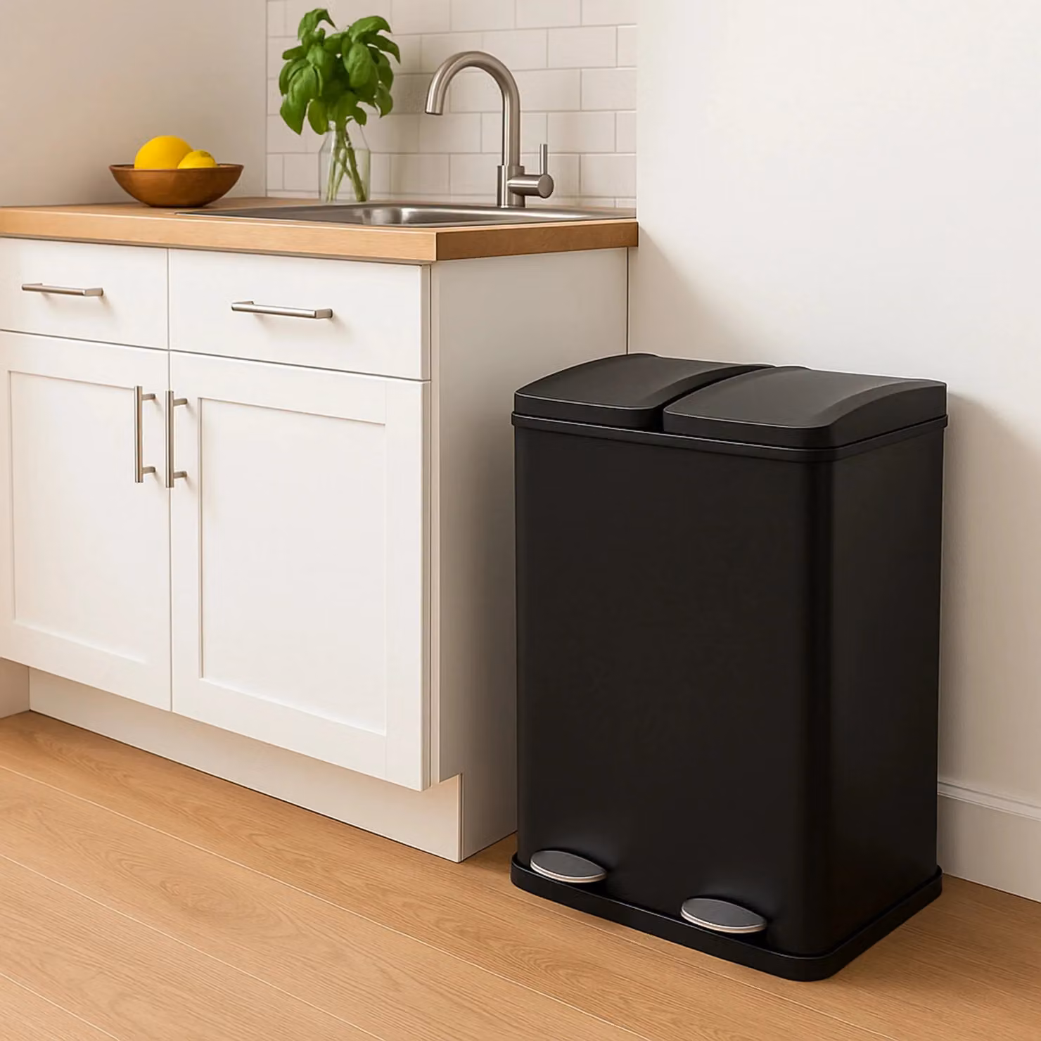 Monstershop 60L Dual Pedal Bin in Black with Removable Inner Bucket – 3