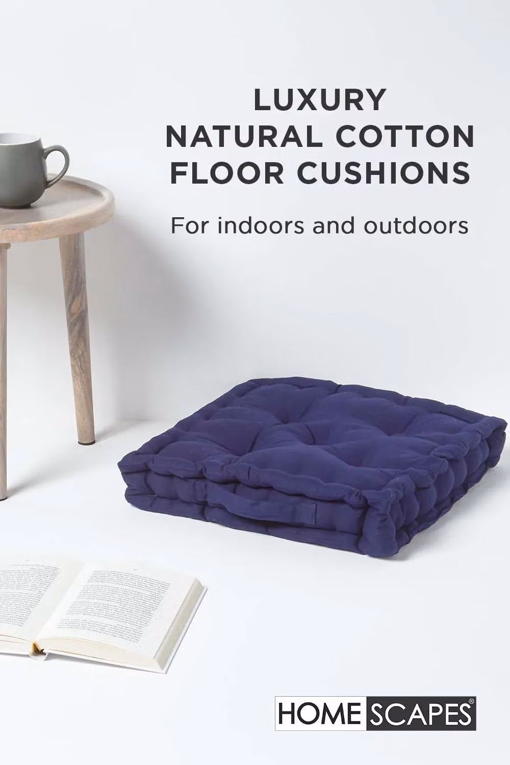 Homescapes Plain Cotton Floor Cushion in Blue, W/D/H: 40 x 40 x 40 cm – 2