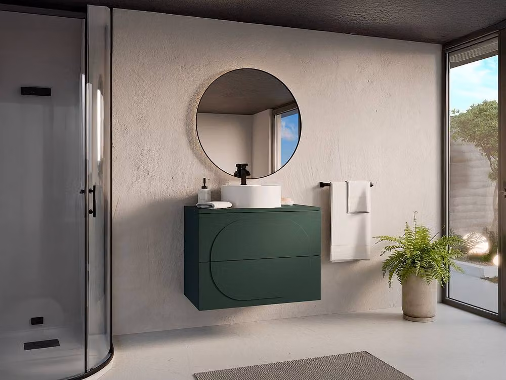 Vente-unique VUTOMA Wall-Mounted Vanity Unit with Shelf, Green, W: 80 cm, D: 46 cm, H: 60 cm – 2