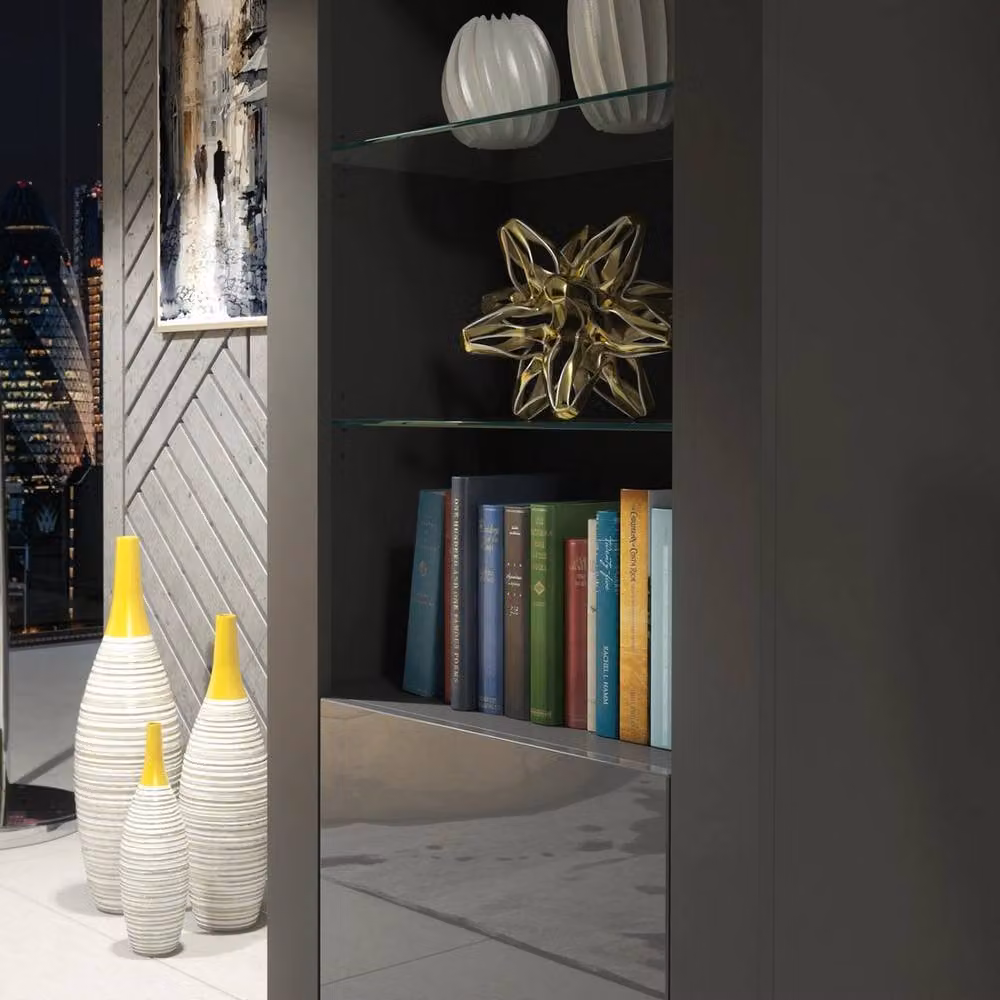 PAWNORA Grey Matt Display Cabinet with Glass Doors and Internal Shelves, Height: 170 cm – 4
