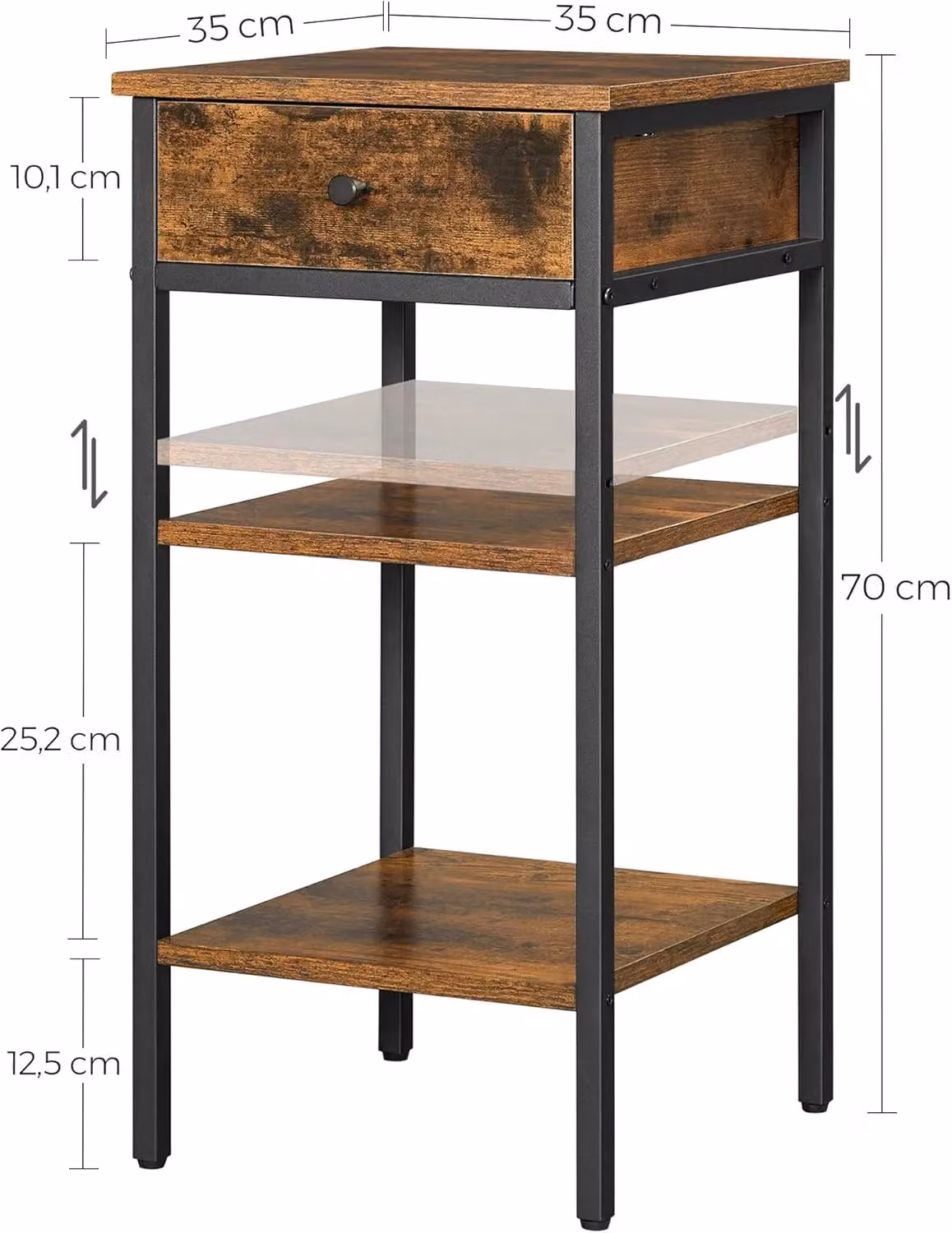 VASAGLE Industrial Bedside Table with Drawer and Storage Shelves in Brown – 3