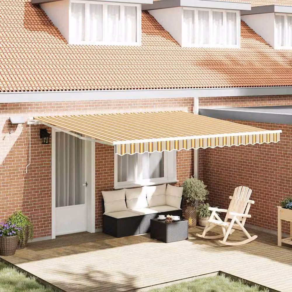 Berkfield Home Manual Retractable Folding Arm Awning with Multicolour LED Stripe, W: 400 cm, D: 350 cm – 2