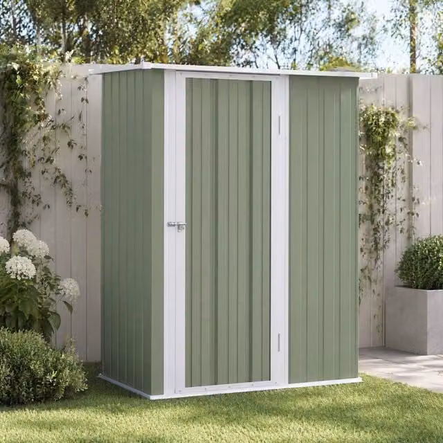 STILVORA Green Galvanised Steel Garden Storage Shed with Single Hinged Door, Height: 142 cm, Width: 79 cm, Depth: 40 cm – 1
