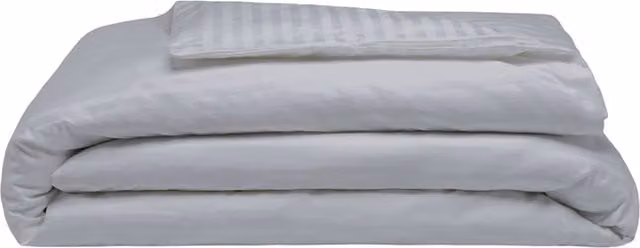 Belledorm 540 Thread Count Mako Satin Striped Cotton Duvet Cover and Pillowcase Set in Silver and White