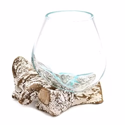 Serenityy Small Decorative Molten Glass and Whitewash Wood Bowl in White, W/D/H: 13.0 x 11.0 x 11.0 cm – 1