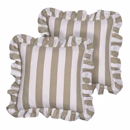 OHS Striped Frill Cushion Covers, 2 Pack, Green, W/D/H: 45 x 45 x 45 cm