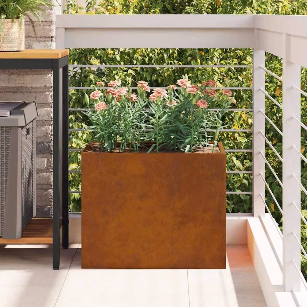 Berkfield Home Brown Weathered Steel Garden Planter Tub W: 50 cm, D: 32 cm, H: 40 cm – 2
