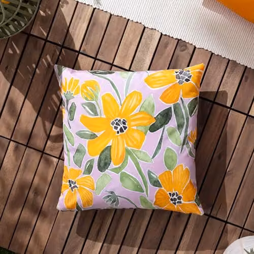 Wylder Flowers Reversible Striped Pastel Floral Outdoor Cushion in Purple and Orange, W/D/H: 43 x 43 x 43 cm – 3